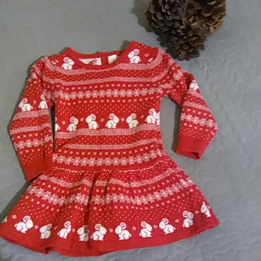 Girls Cherokee Red Bunny Sweater Dress